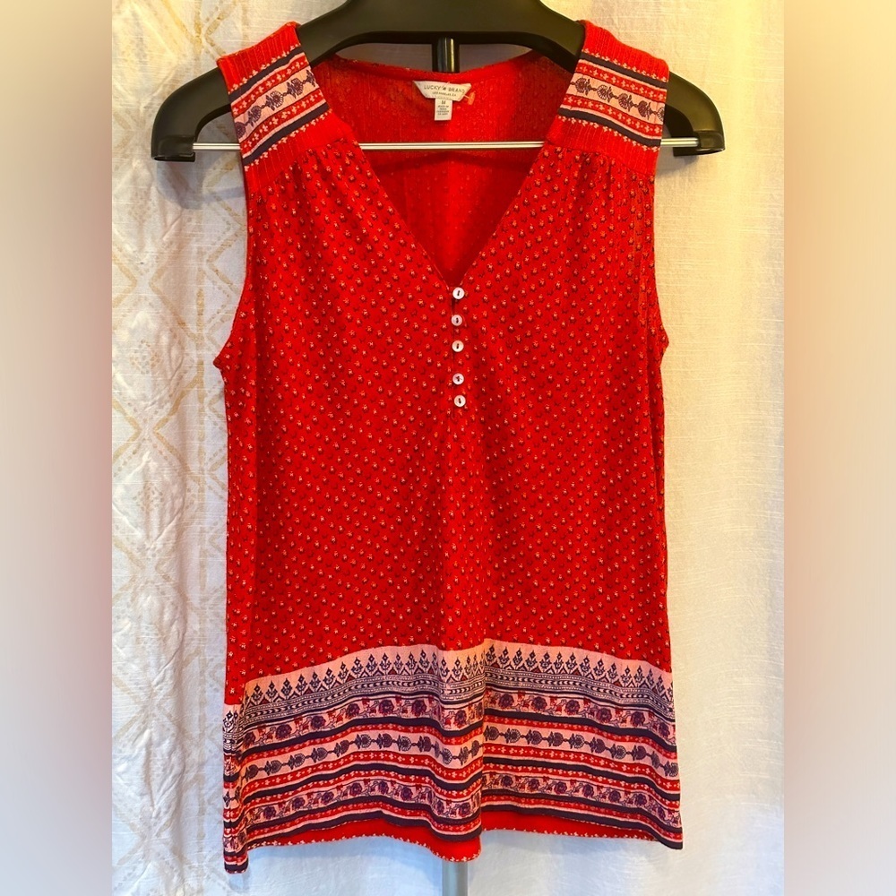 Lucky Brand Boho Top Red Print size medium